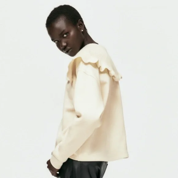 NWT Zara Tricot Lapel Knit Collar Sweatshirt - Picture 4 of 9